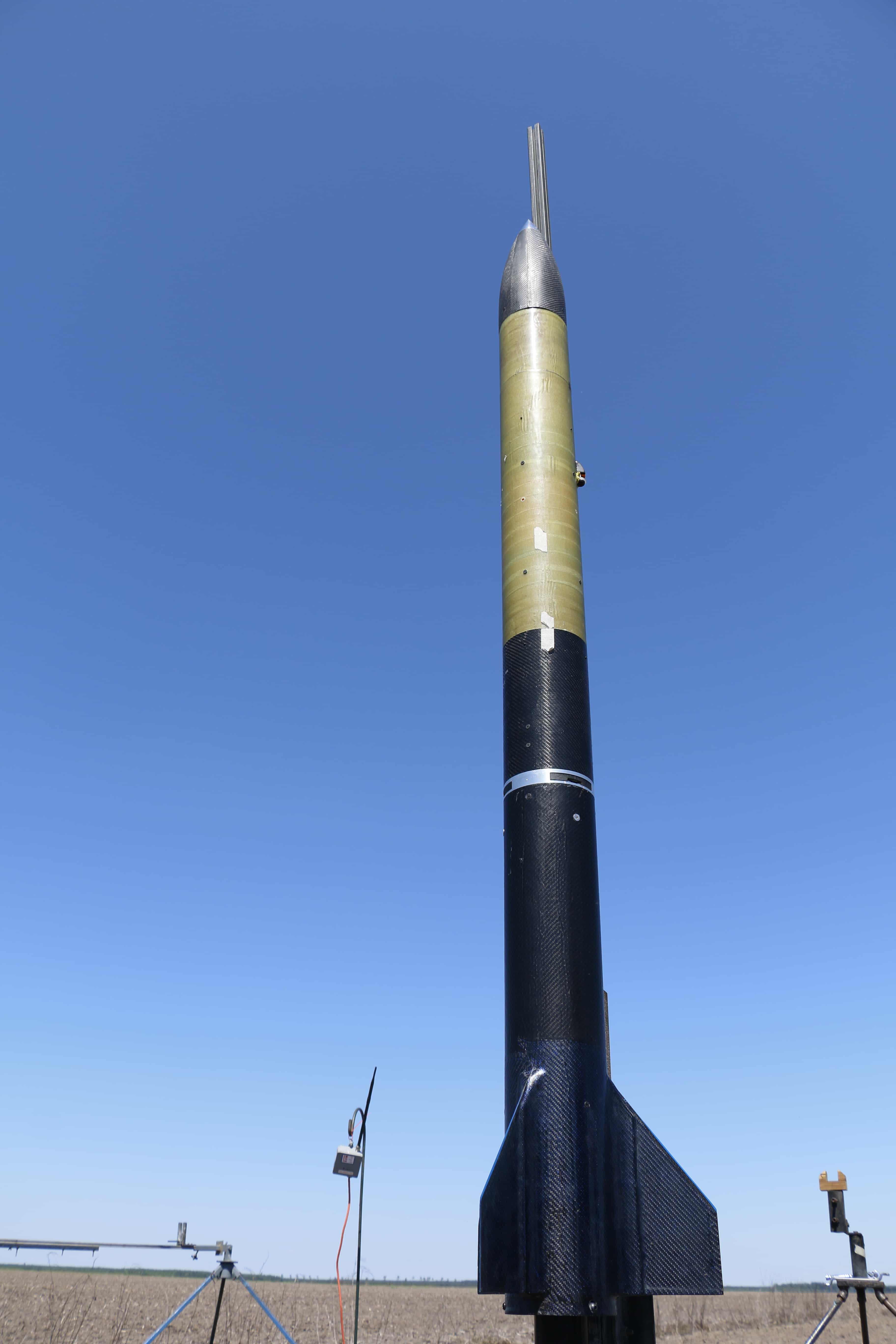 rocket mounted on launch rail