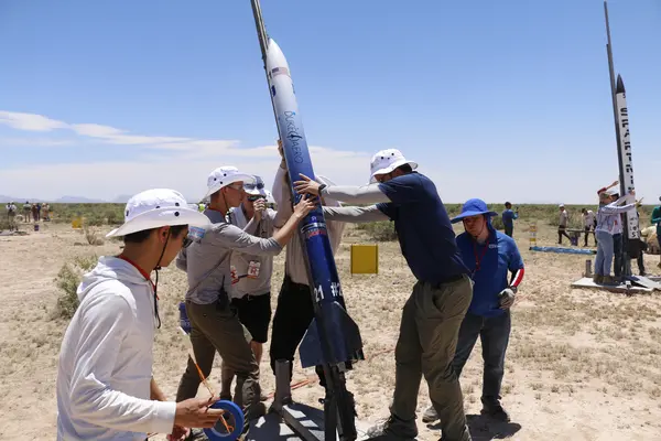 Loading the rocket on the pad.