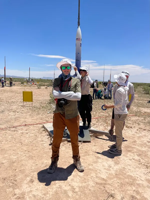 John in front of Blue Reaper on the launch pad.