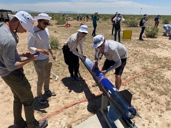 Loading the rocket on the pad.